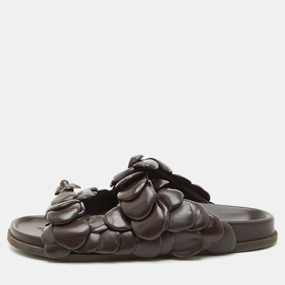 Valentino 03 Rose Edition Atelier Size 43 Dark Brown Leather Flat Slide Sandals